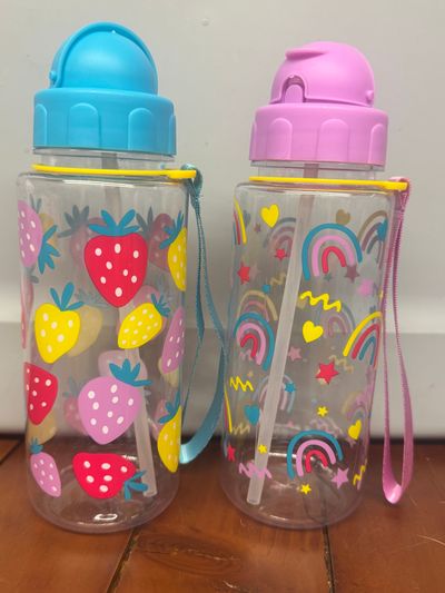 2 Brand New Girls Cups with handle and straw 2 Brand New Girls Cups with handle and straw