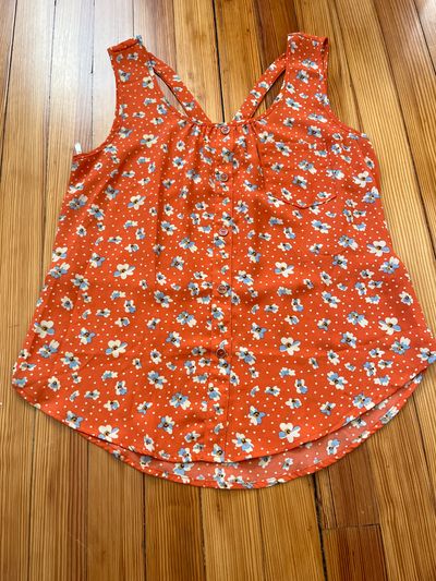 EM Orange with flowers sleeveless. Polyester Women's - S
