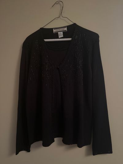 Crystal Kobe 2 Piece Attached Dressy Black Sweater Top Women's - S