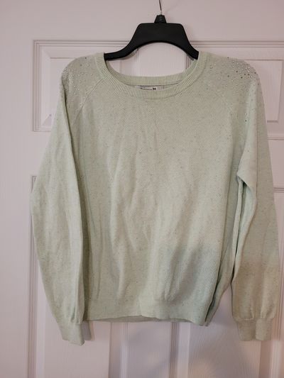 Forever 21- size small Light green sweater with rhinestones on the shoulders Women's - S