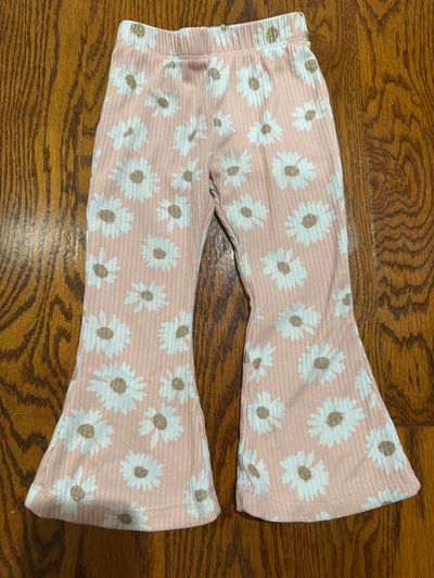 Btween Pink flower bell bottom pants 18 Months