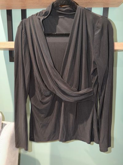 Black dressy top Cross over chest long sleeve Women's - L