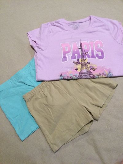 Childrens Place Purple Paris shirt 2 cartwheel shorts 10-12