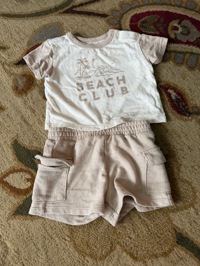 Cloud island Beach club short sleeve shirt and shorts outfit 3-6 Months