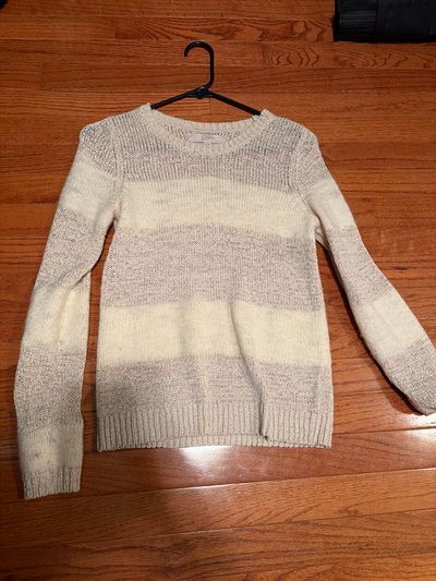 Loft XS cream and tan striped long sleeve sweater  Junior XS - 0