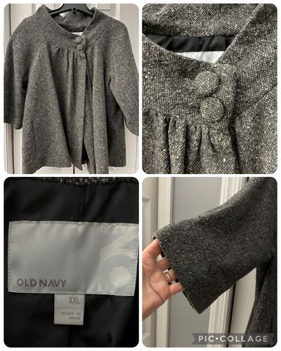 Old Navy jacket/blazer -great fit Grey wool lined w Neck button & crop sleeve Women's XXL 18