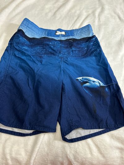 Old Navy Blue swim trunks with shark 10-12