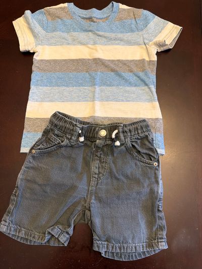 Jumping beans striped short sleeve tee and Zara grey shorts 2T