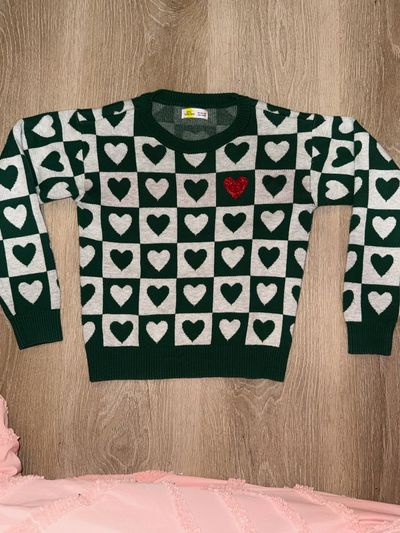 Epic Threads Heart patterned green and white sweater 10-12