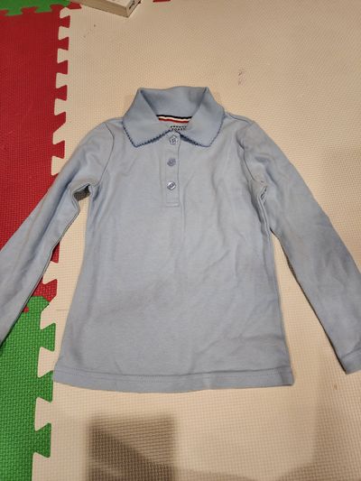 French Toast blue French Toast Girls' Long Sleeve Fitted Knit Polo with a Picot Col 5T/5