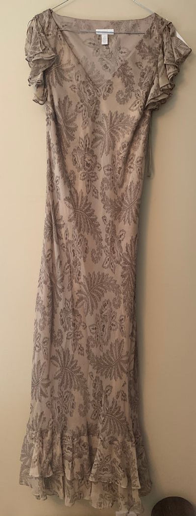 Charter Club Brown Floral Foley Chiffon Long Dress Women's 8