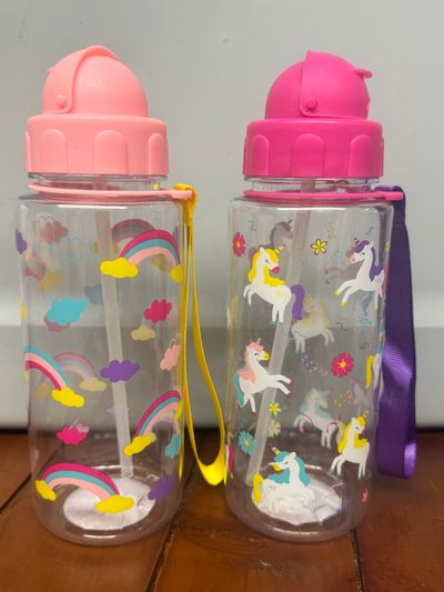 2 Brand New Girls Cups with handle and straw 2 Brand New Girls Cups with handle and straw