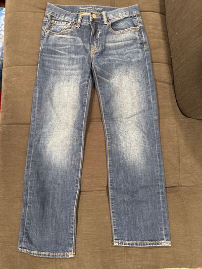 Gapkids Navy blue jeans w/ a little fade,button,zipper, adjustable waist 7-8