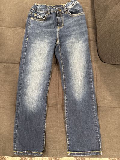 Childrens place Blue jeans with button and zipper and adjustable waist 7-8