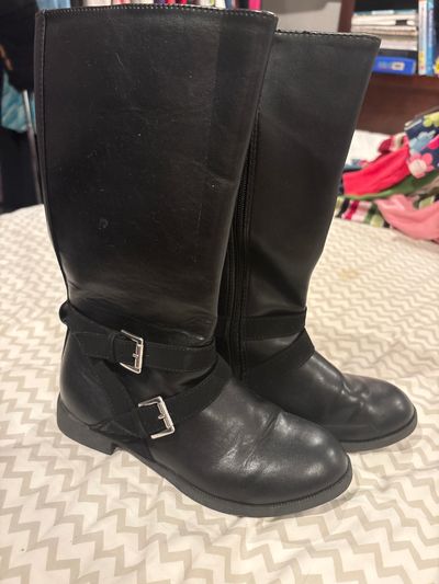 Olive & Edie Tall black boots with silver buckles 3 (Big Kid)