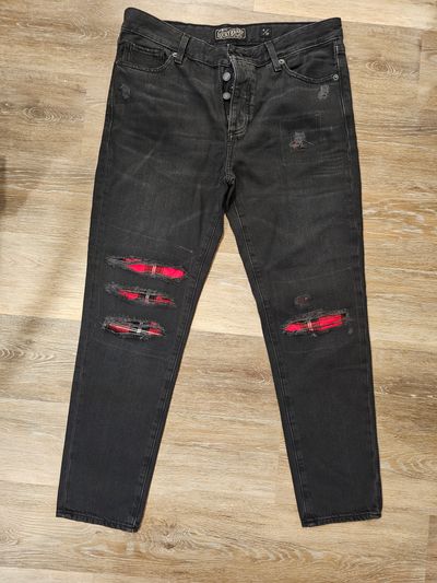 Lucky brand Black ripped plaid jeans Women's 4