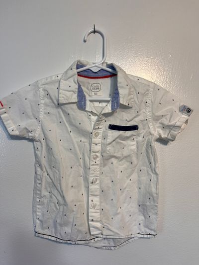Cool Club White Button Down Short Sleeve Shirt w Sailboat Pattern 18-24 Months