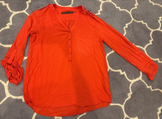 Zara 9 Orange/red w mini Polk dot optional button up 3/4 sleeve blouse Women's - M