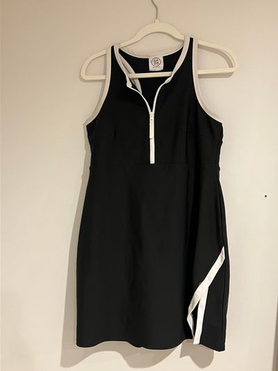 Sage Collective black and white tennis dress Racerback zip up built in shorts Costco Women's - L