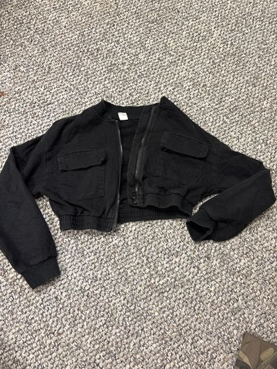 SHEIN Girls black crop zip top 10-12