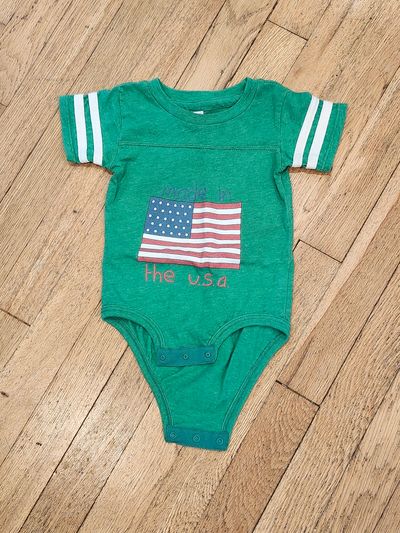 Made in the USA short sleeve green onesie  12 Months