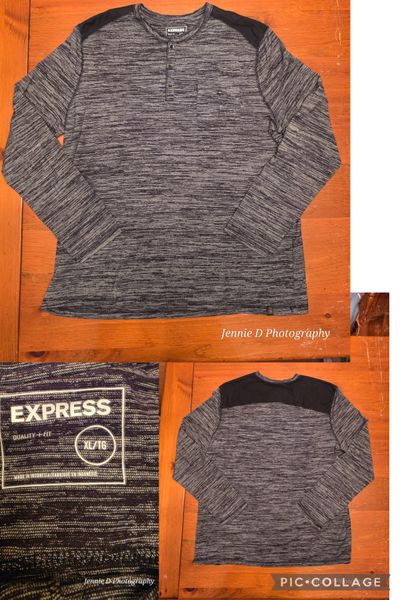 Express Long Sleeve Henley Shirt in Charcoal Gray Men's - XL