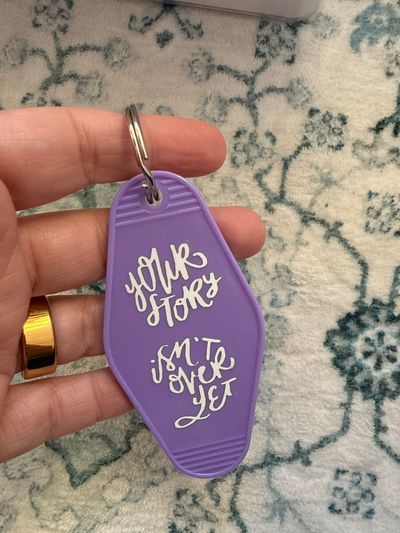 Handmade Purple your story isn't over yet semi colon keychain