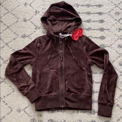 Poof NWT Brown Velour Zip Hoodie - Large.  Long Sleeve 14-16