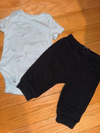 Baby Gap & Cloud Island Blue short sleeve paper plane onesies and bulk waffle joggers 3-6 Months