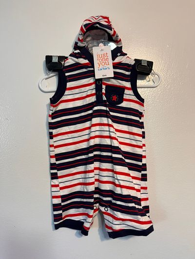 Carters NWT!!! Red/White/Blue Sleeveless Hooded Romper 6 Months