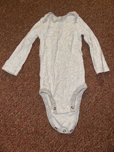 Carter's gray and white striped long sleeve onesie 9 Months